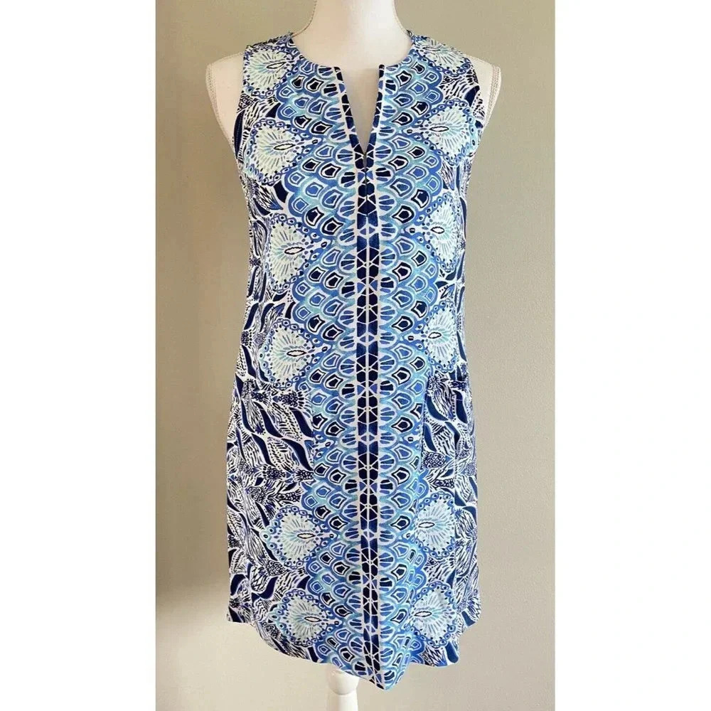Lilly Pulitzer Kelby Stretch Shift Dress White Blue Mermaids Tail 00